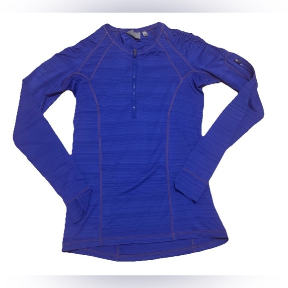 Athleta Blue 1/2 Zip Pullover XS Long Sleeve Athletic Shirt Zip Pocket On Arm - Picture 2 of 7